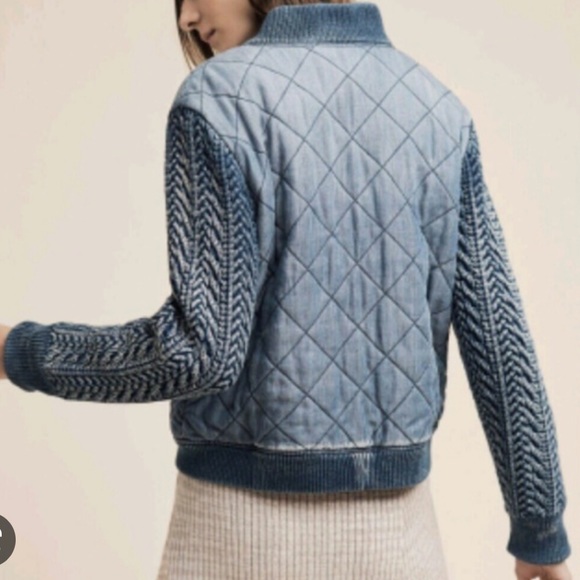 Blue bomber jacket with knitted sleeves - Picture 2 of 11
